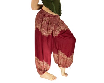 Boho Red Feather Mandala Harem Pantalon