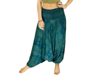 Pantalones Harem Turquesa Paisley Pantalones Ali Baba Pantalones Genie Pantalones De Yoga De Entrepierna Baja