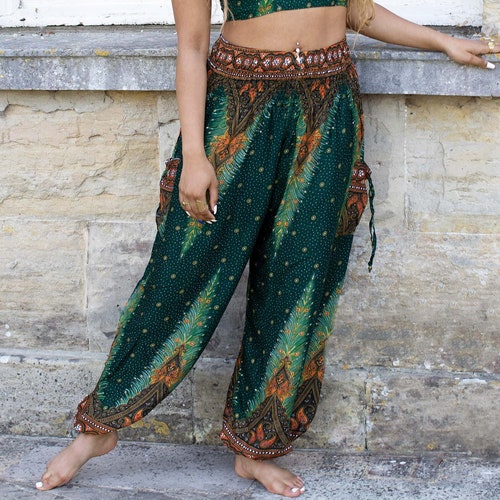 Boho Peacock Palazzo Pants Yoga Pants Hippie Culottes - Etsy