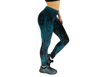 Teal Blue Tie Dye Hippie Yoga Psychedelic Festival Leggings