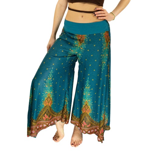 Boho Peacock Palazzo Pants Yoga Pants Hippie Culottes - Etsy