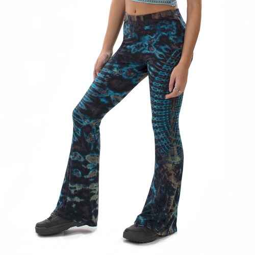 Blue Tie Dye Hippie Flared Leggings Yoga Psychedelic Boho Etsy