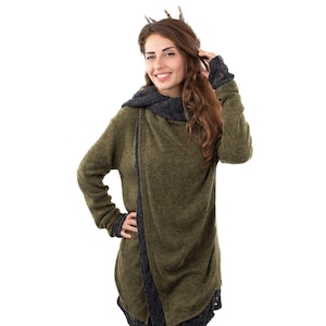 Green Lace Crochet Hooded Hippie Cardigan, Psy Trance Jacket, Boho Knitted Wrap