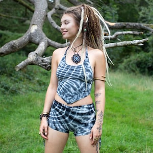 Top z nadrukiem Tie Dye Halterneck Hankerchief, Top Psy Hippie Boho Festival, Top do jogi Hoop