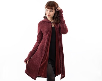 Cappotto da elfo hippie con cappuccio rosso, stile Pixie Boho, con fibbia