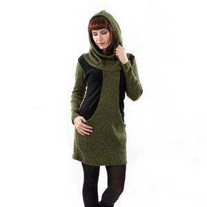 Green Hooded Dress, Psy Trance Pixie Boho Dress