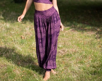 Purple Harem Pants Yoga Trousers Pants Hippie Trousers Paisley Print Genie Pants