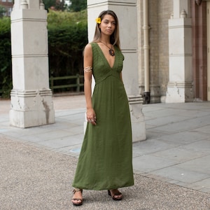 Green Grecian Crochet Dress Boho Hippie Dress Elegant Cotton Dress