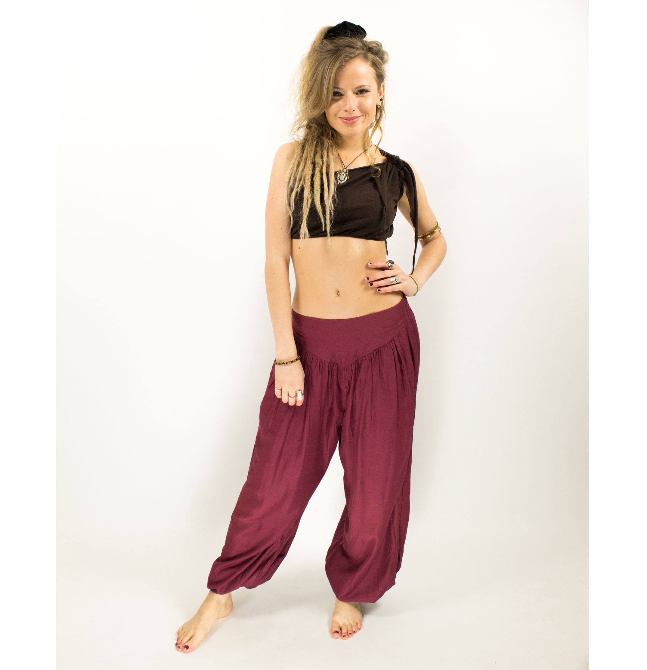 Image of Hippie Maroon Aladdin Boho Trouers Psy Trance Yoga Harem Pants