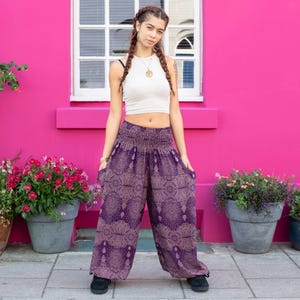 Purple Paisley Hippie Harem Pants, Yoga Harem Pants