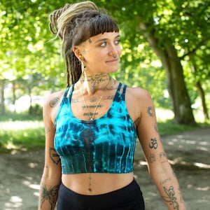 Turquoise Nebula Tie Dye Bralette, Hippie Yoga Crop Top
