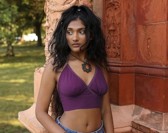 Purple Cotton Bikini Crop Top Psy Trance Festival Hippie Crop Top