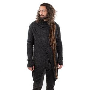 Grey Long Cardigan Wrap Jacket Hippie Alternative Psytrance Jacket
