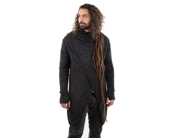 Grey Long Cardigan Wrap Jacket Hippie Alternative Psytrance Jacket
