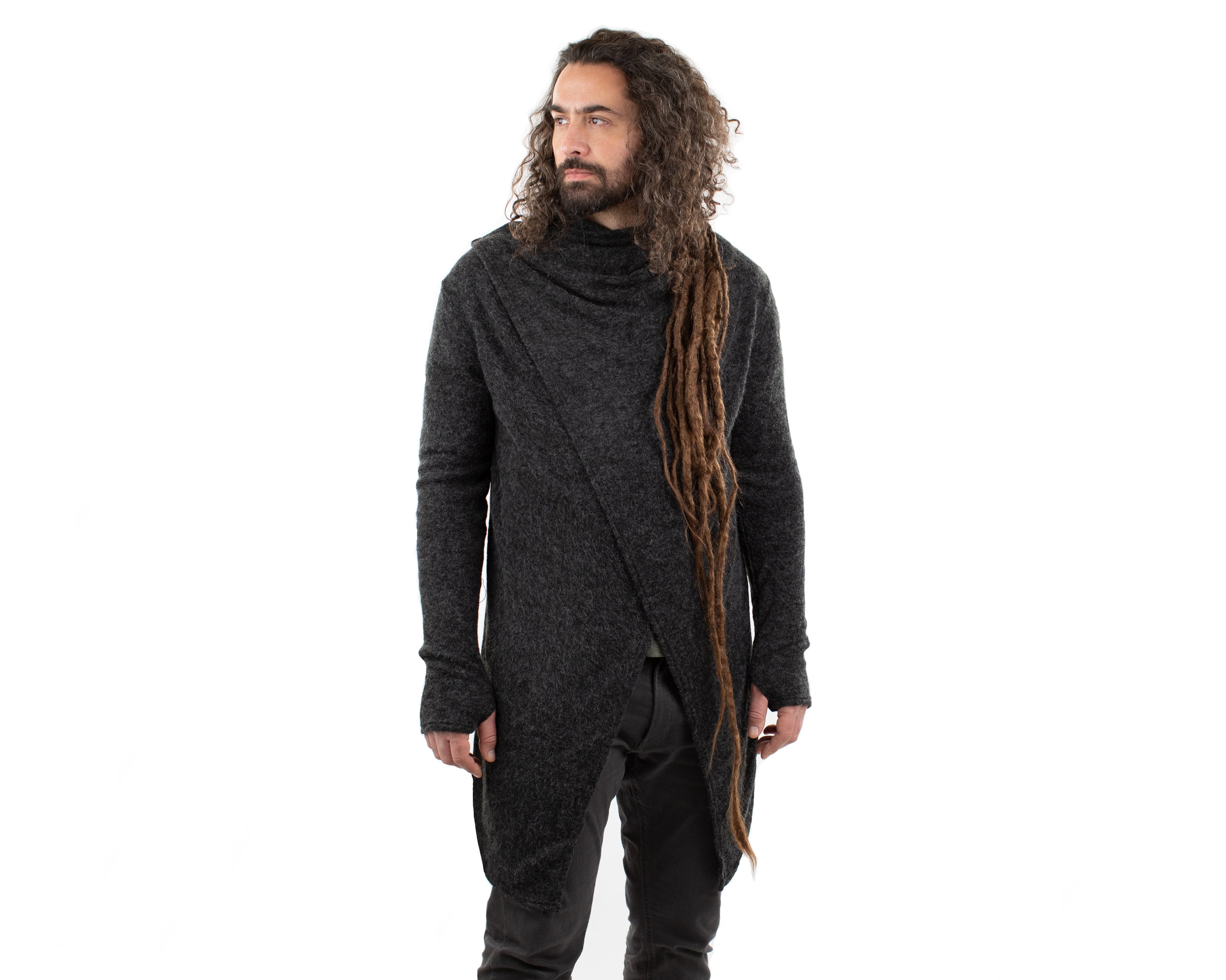 Image of Grey Long Cardigan Wrap Jacket Hippie Alternative Psytrance