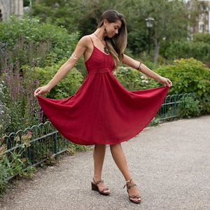 Rotes Baumwoll Häkelkleid Boho Hippie Swing Kleid