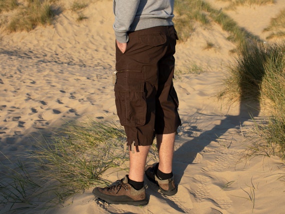 Brown Cargo Combat 3/4 Baggy Shorts Hiking Rock Climbing Festival