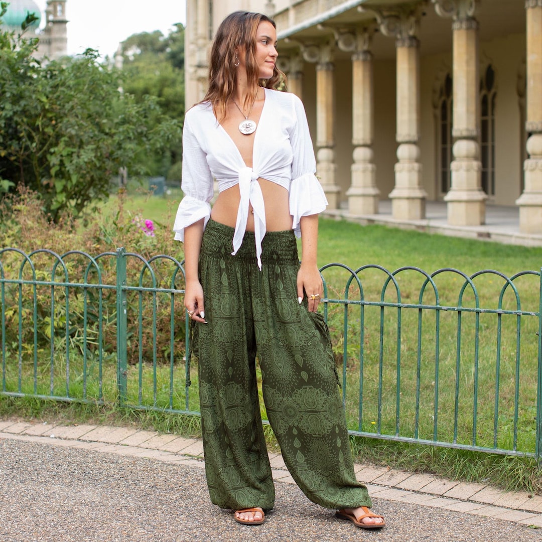 Nuofengkudu Unisex Baggy Hippie Harem Pantaloni Vita Alta Boho - Foto 4
