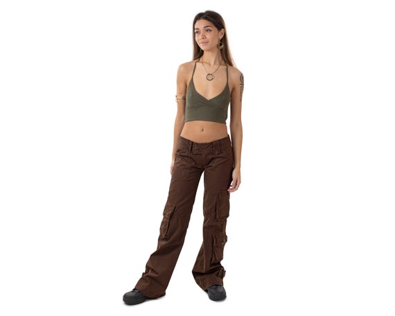 Brown Flared Cargo Pants Camo Bell Bottom Low Rise Trousers -  Canada