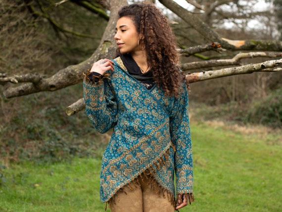 Sky Blue Paisley Cardigan Wrap Jacket Fringed Shawl Jacket Boho Pixie Cardigan Etsy UK