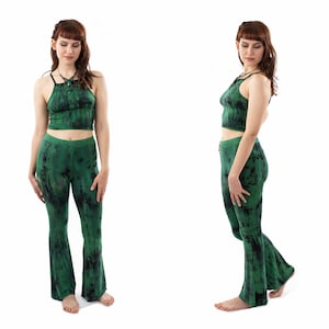 Tie Dye Flared Leggings Hippie Bell bottoms Green Snakeskin Print