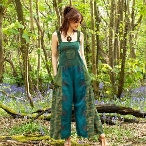 Ohm Mandala Hippie Patchwork Dungarees Palazzao Style Wide Leg