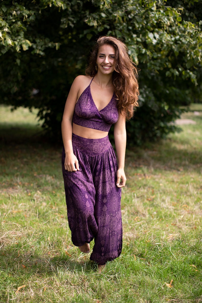 Sarouel violet Pantalon de yoga Pantalon hippie Pantalon Genie à imprimé cachemire image 2