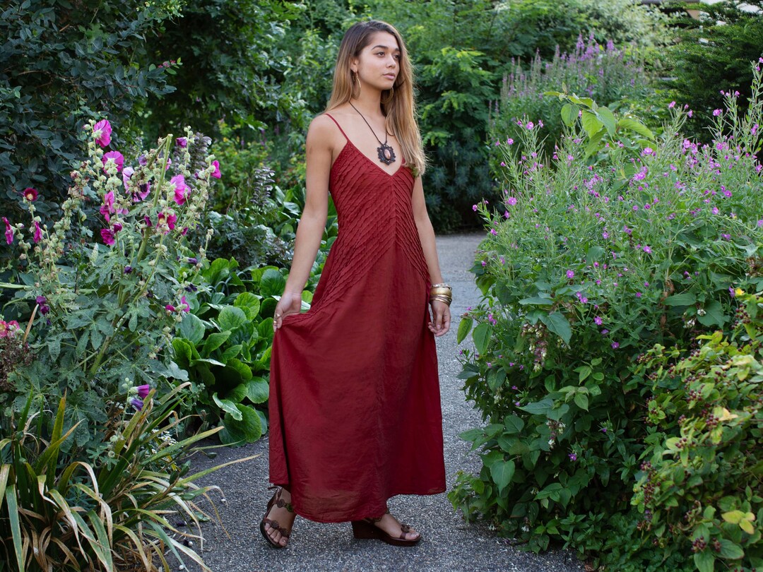 Red Hippie Boho Cotton Dress Tribal Long Fitted Dress Etsy