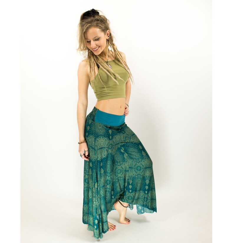 Green /& Black Palazzo Flared Hippie Harem TrouserCulottes Turquoise