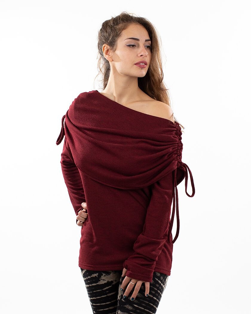 Image of Ruby Red Pixie Elf Sweater, Hippie Jumper, Boho Knitwear