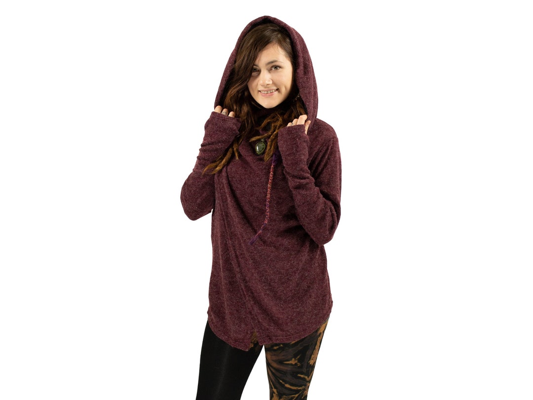 Red Hooded Cardigan Wrap Knitted Jacket With Hand Warmers Etsy