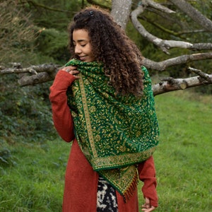 Boho Hippie Shawl, Blanket Scarf, Paisley Scarf, Psychedelic Green Wrap Shawl, Meditation Blanket Shawl image 4