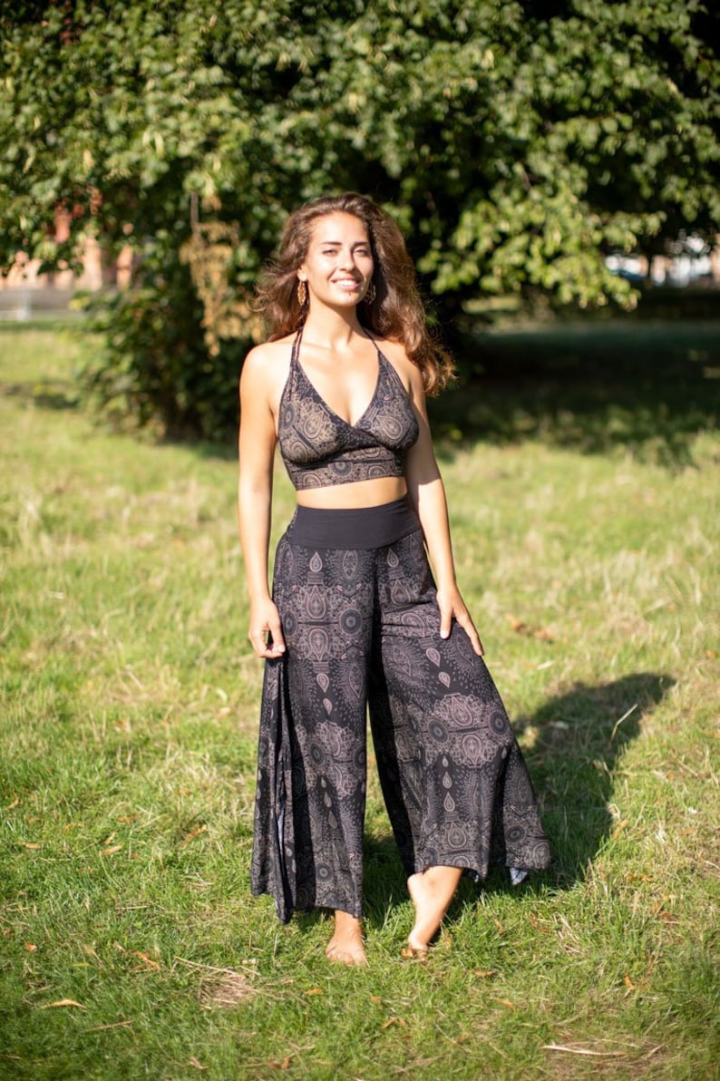 Black Palazzo Trousers Yoga Pants Paisley Trousers Hippie Pants