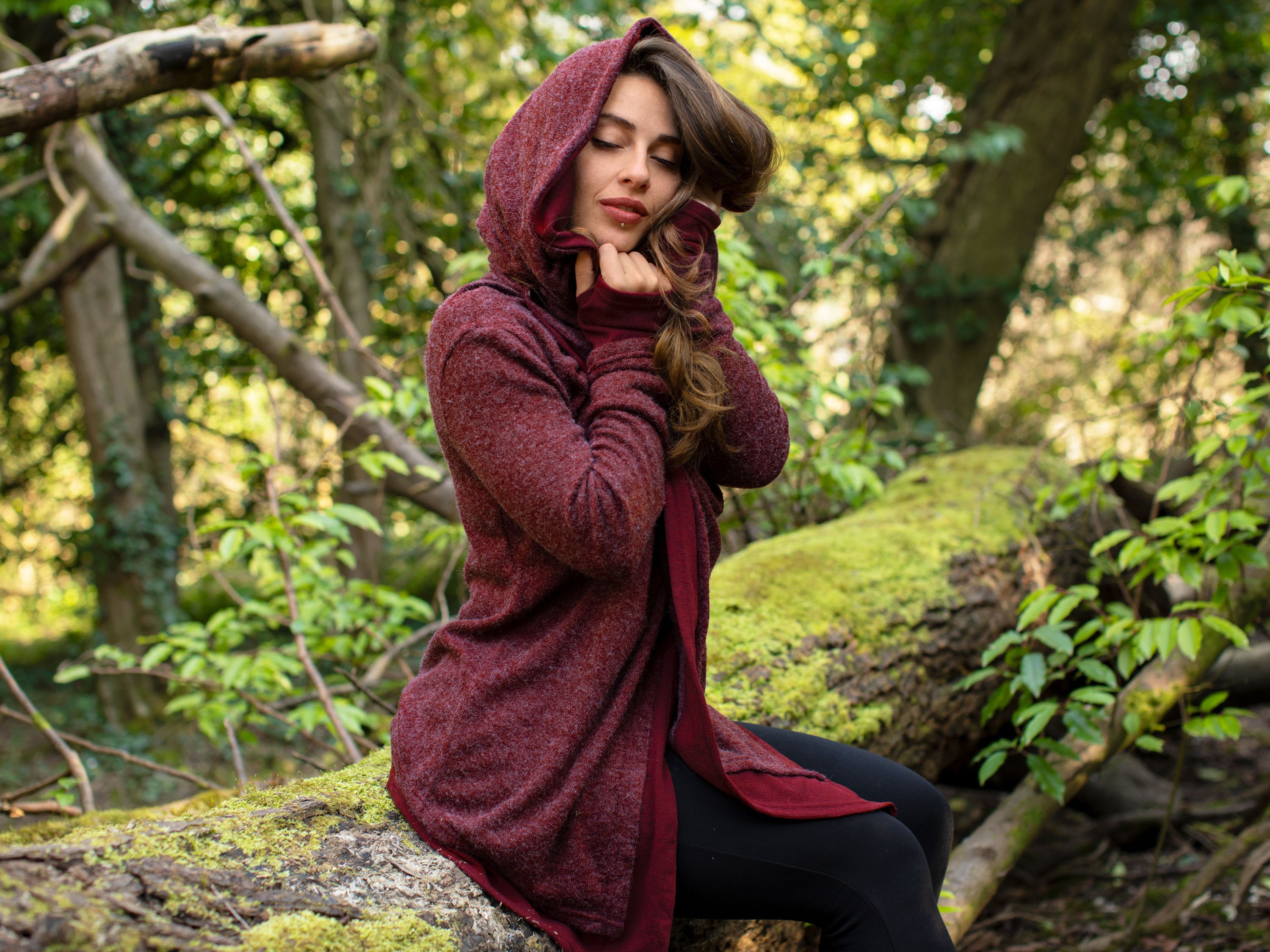 Red Hooded Cardigan Wrap Pixie Jacket With Hand Warmers Etsy