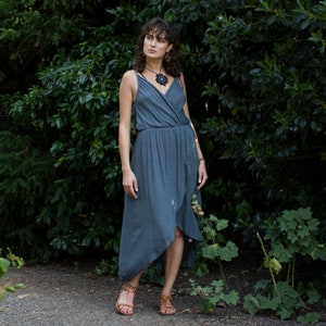Grey Asymmetric Cotton Boho Dress Hippie Tribal Dress