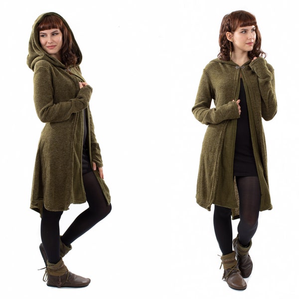 Manteau vert à capuche Pixie Boho Veste Hippie Elf avec boucle