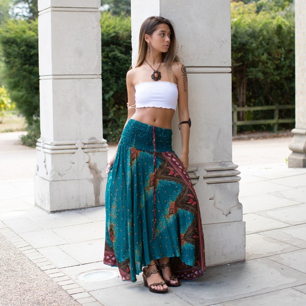 Turquoise boho zigeunerjurk rok mandala veren halternek hippie jurk