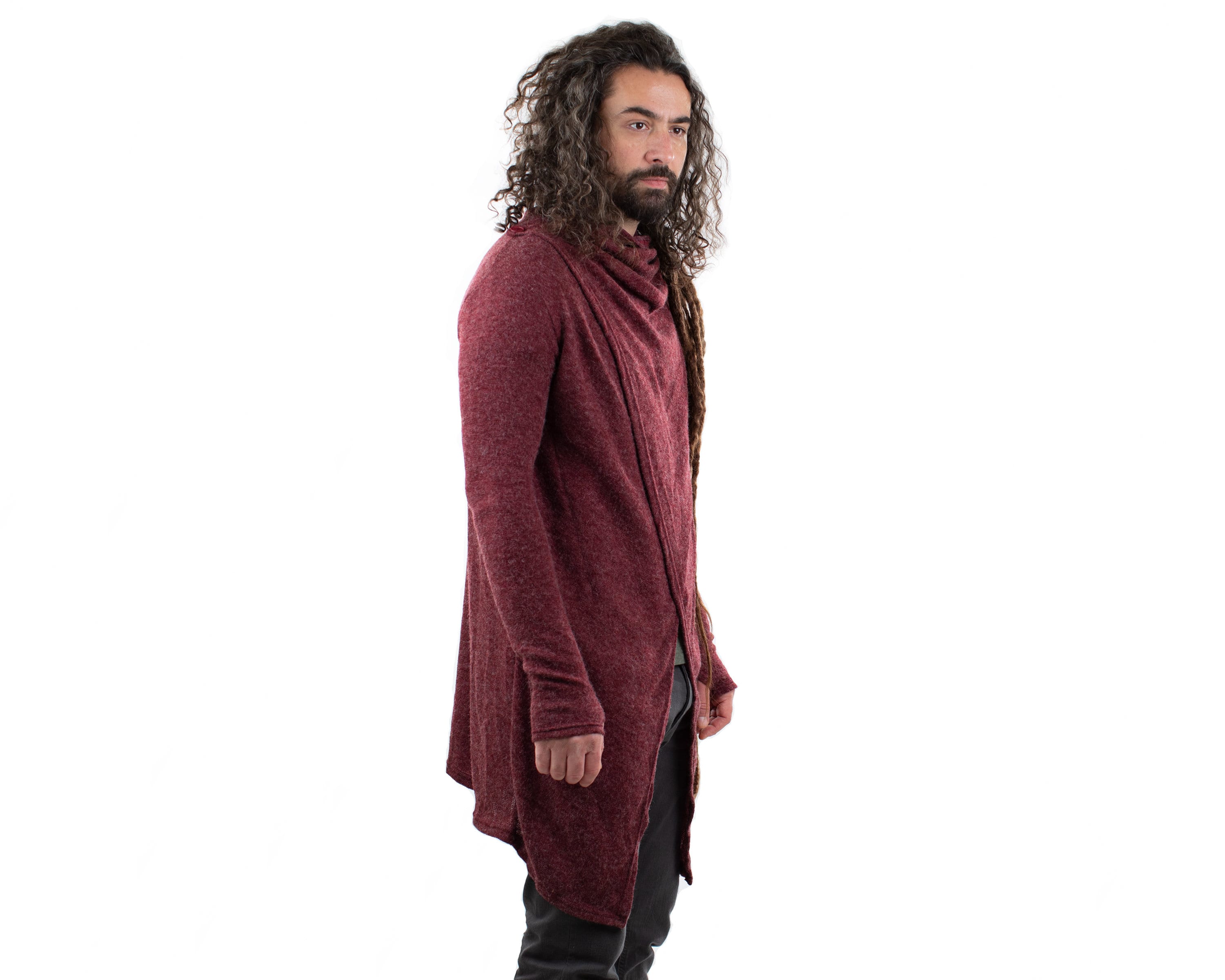 Image of Red Long Cardigan Wrap Jacket Hippie Alternative Psytrance