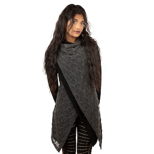 Pixie Crochet Cardigan, 2 layer, Tribal Boho Psy Trance Jacket Black/Grey