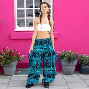 Boho Turquoise Elephant Hippie Harem Pants