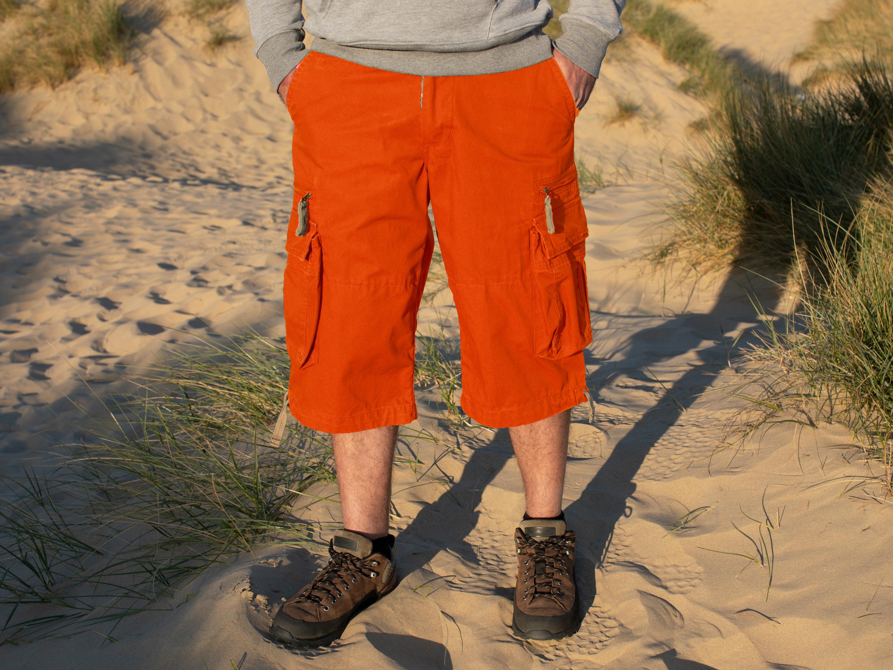 Orange Cargo Combat 3/4 Baggy Shorts Hiking Rock Climbing Festival Hippie  Shorts