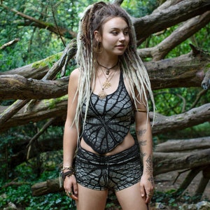 Baum des Lebens Fraktal, Tie Dye Neckholder Taschentuch Top, Psy Hippie Boho Festival Top, Hoop Yoga Top