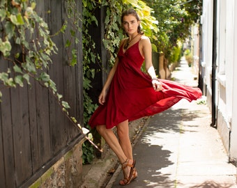 Red Cotton Boho Dress Crochet Hippie Summer Cotton dress