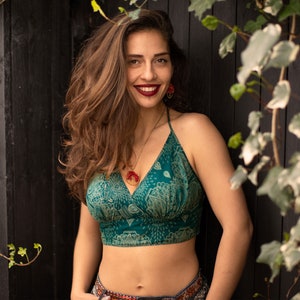 Turquoise Paisley Bikini Crop Top Paisley Print Hippie Psy Trance Crop Top