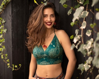 Turquoise Paisley Bikini Crop Top Paisley Print Hippie Psy Trance Crop Top