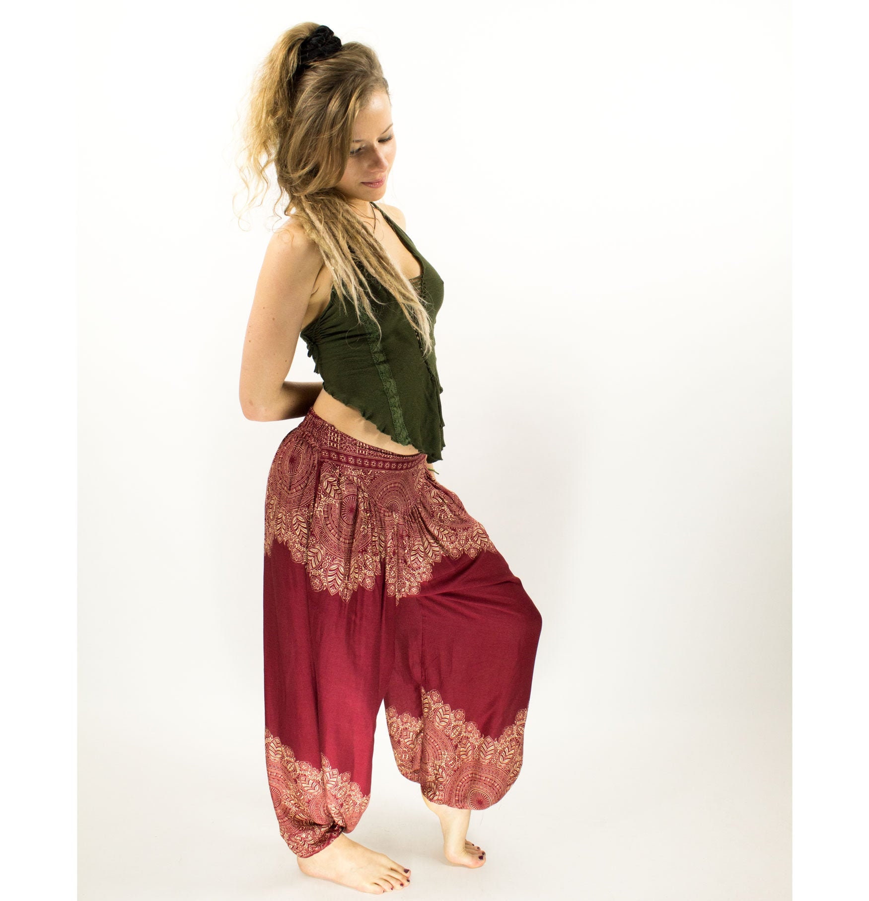Image of Boho Red Feather Mandala Harem Pants