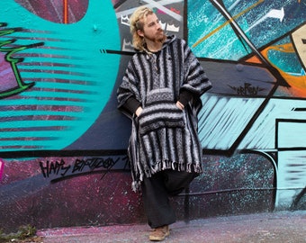Mexican Hippie Gheri Poncho, Hooded Heavy Cotton Poncho Unisex