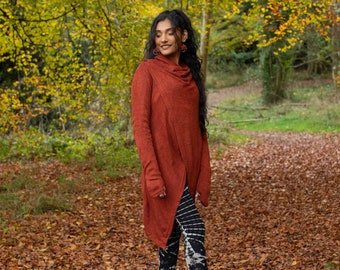 Cárdigan largo Sienna Pixie, chaqueta psytrance con calentadores de manos, prendas de punto boho hippie