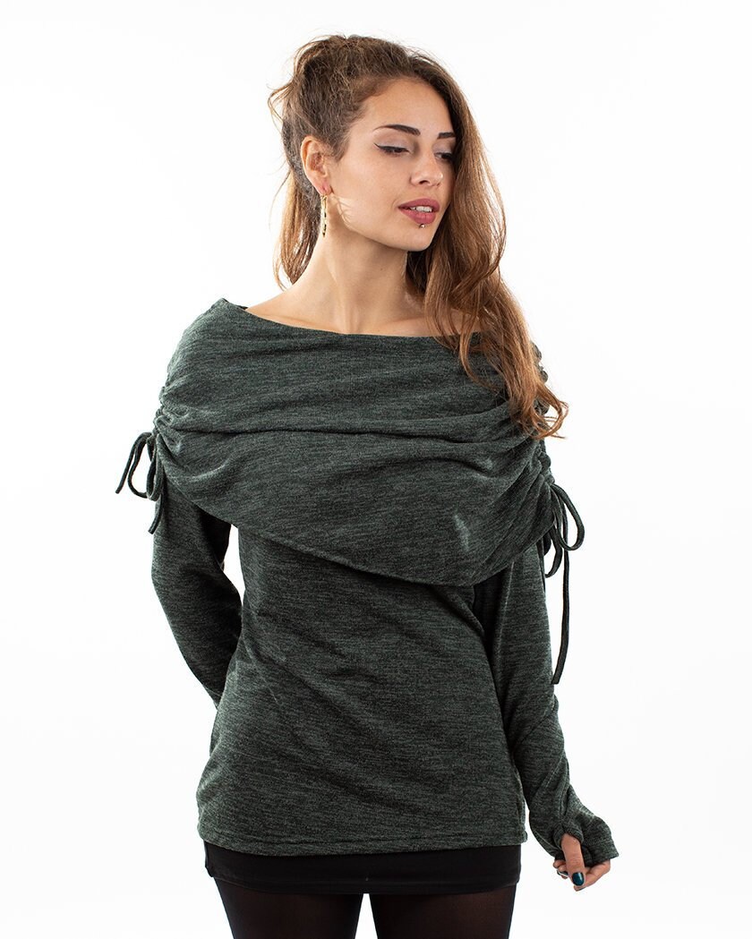 Image of Green Pixie Elf Sweater, Hippie Jumper, Boho Knitwear