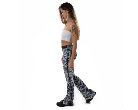 Buy Black and White Tie Dye Flared Leggings, Hippie Bell Bottoms